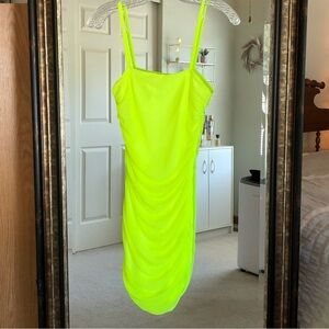 Neon Lime Mini Dress - Ruched | Neon Lime Green Yellow